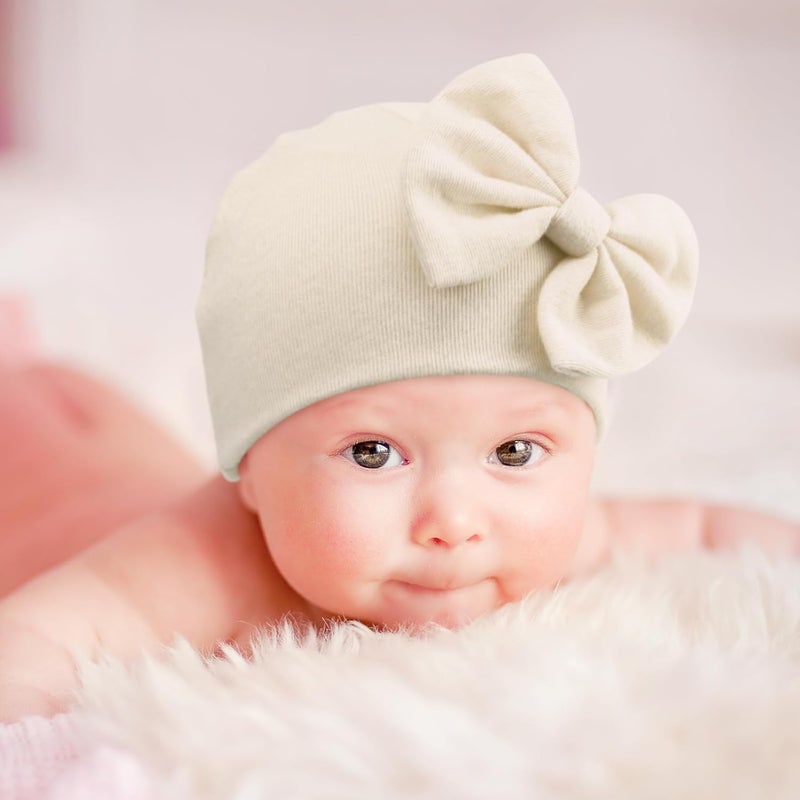 DRESHOW BQUBO Newborn Baby Girls Hats Mittens Set Hospital Hat Beanie Infant Bow Hats Baby Cotton Gloves for 0-6 Months - Image 2